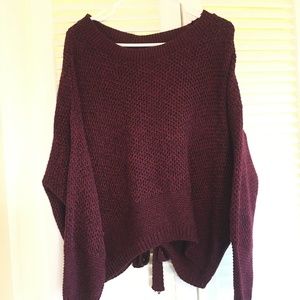 Express Lace-Up Back Sweater in Burgundy